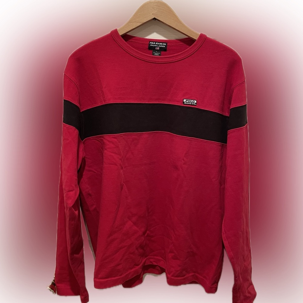 Ralph Lauren Polo Jeans Co. Red Crewneck Sweatshirt with Black Chest Panel